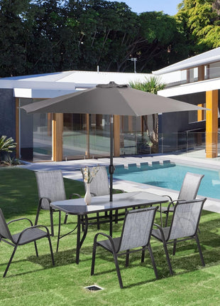 Eight Piece Patio Furniture Set with Umbrella and Chairs-1
