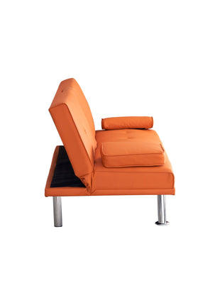 67' Orange Leather Office Sofa Bed, Double Fold, with Coffee Table, Multifunctional-3