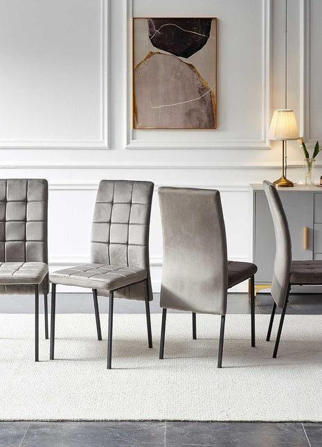 Upholstered Velvet Dining Chairs Classic Kitchen High Back Chairs Set of 4, Featured Dovetail Tufted Side Chairs, Black Metal Legs, Grey-0