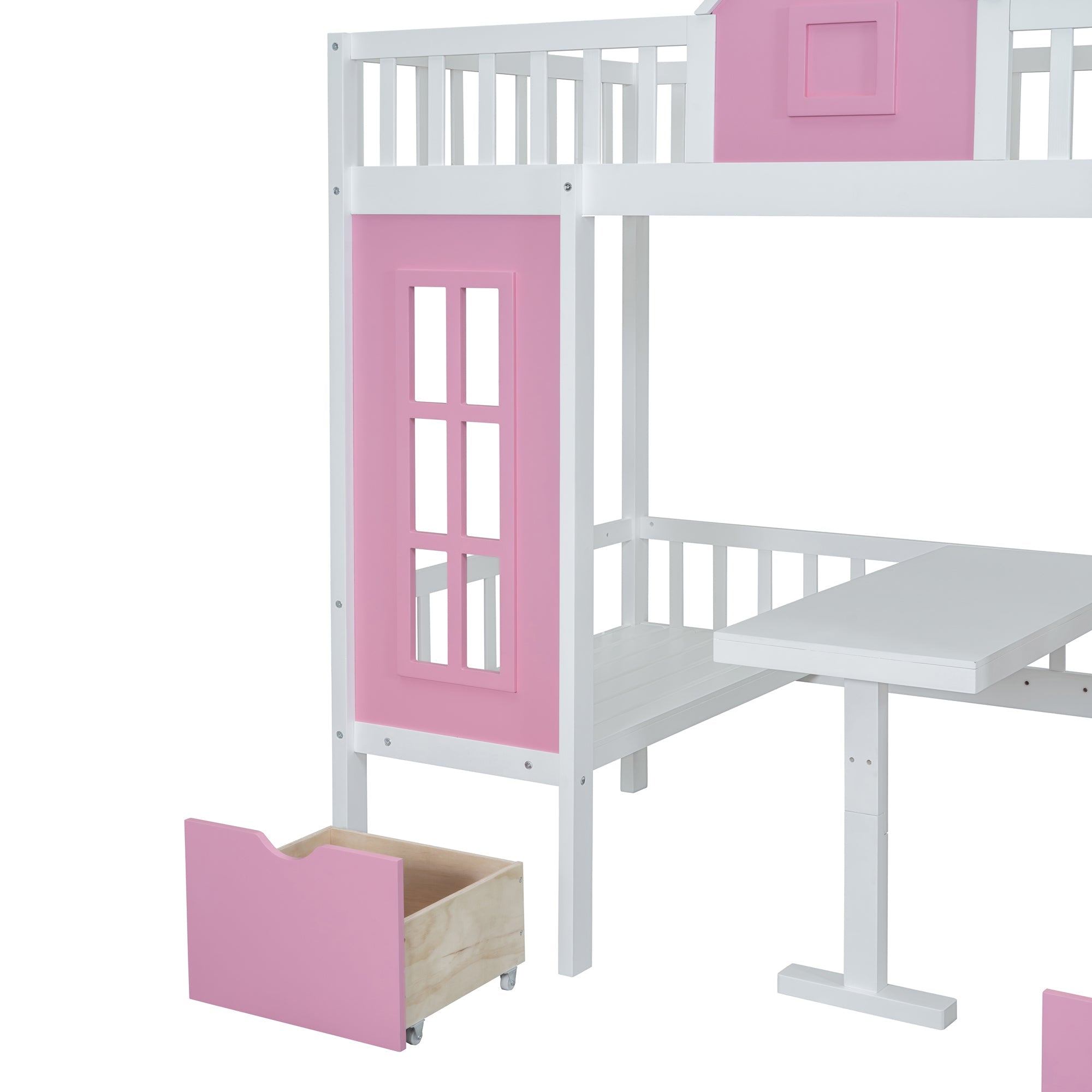 Twin-Over-Twin Bunk Bed with Changeable Table, Bunk Bed Turn into