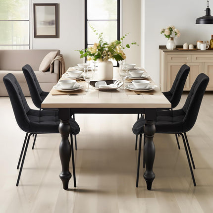 Velvet Dining Chairs, Upholstered Reception Chairs, Tufted Accent Chair with Metal Legs for Home Kitchen, Living Room, Set of 2, Black-2