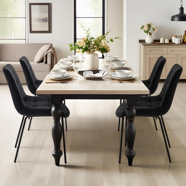 Velvet Dining Chairs, Upholstered Reception Chairs, Tufted Accent Chair with Metal Legs for Home Kitchen, Living Room, Set of 2, Black-2