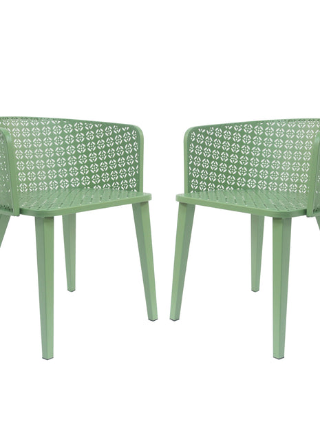Milan Outdoor Dining Chair Set of 2 in Green Iron with Modern Design and Comfortable Dimensions-0