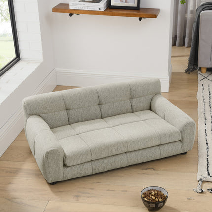Modern Beige Pet Sofa with Backrest and Armrests, Linen Fabric for Medium and Large Dogs