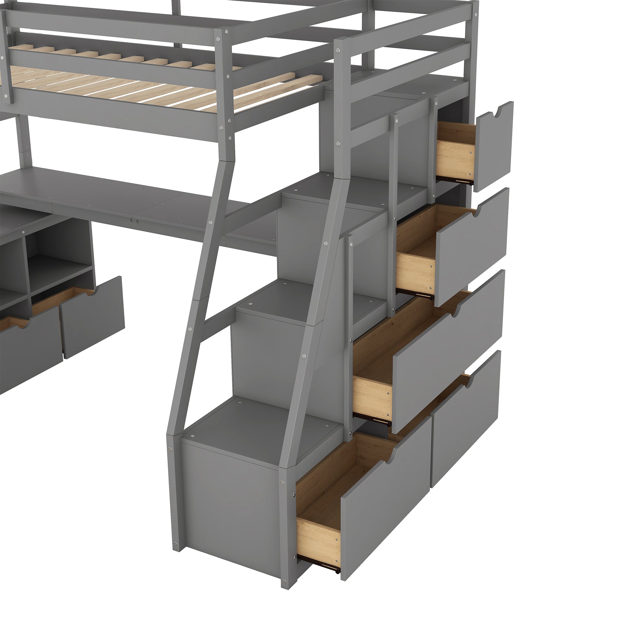 Twin Size Loft Bed with 7 Drawers 2 Shelves and Desk