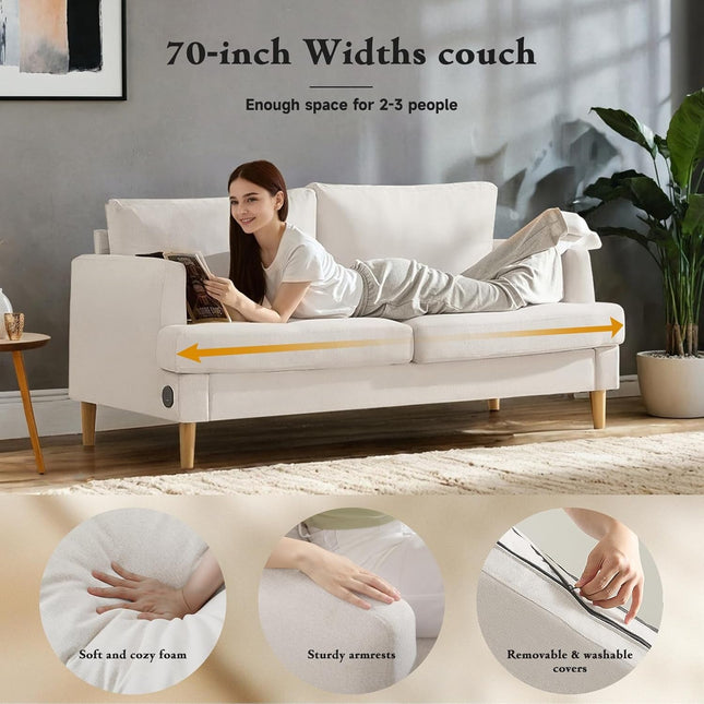 Beige Loveseat Sofa with USB Ports for Comfort-2