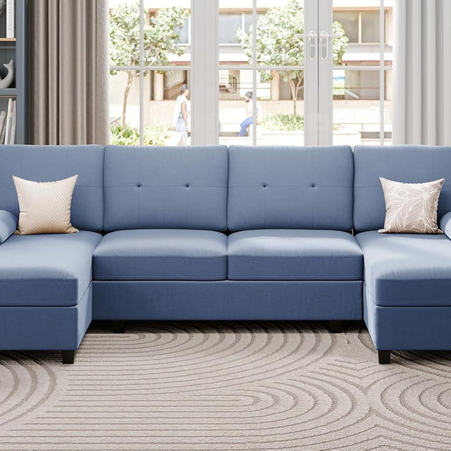Sectional Sofa Couches for Living Room, U Shaped Sofa Living Room Furniture Sets, 4 Seat U Shaped Sofa Sectional Couch with Chaise, Blue-3