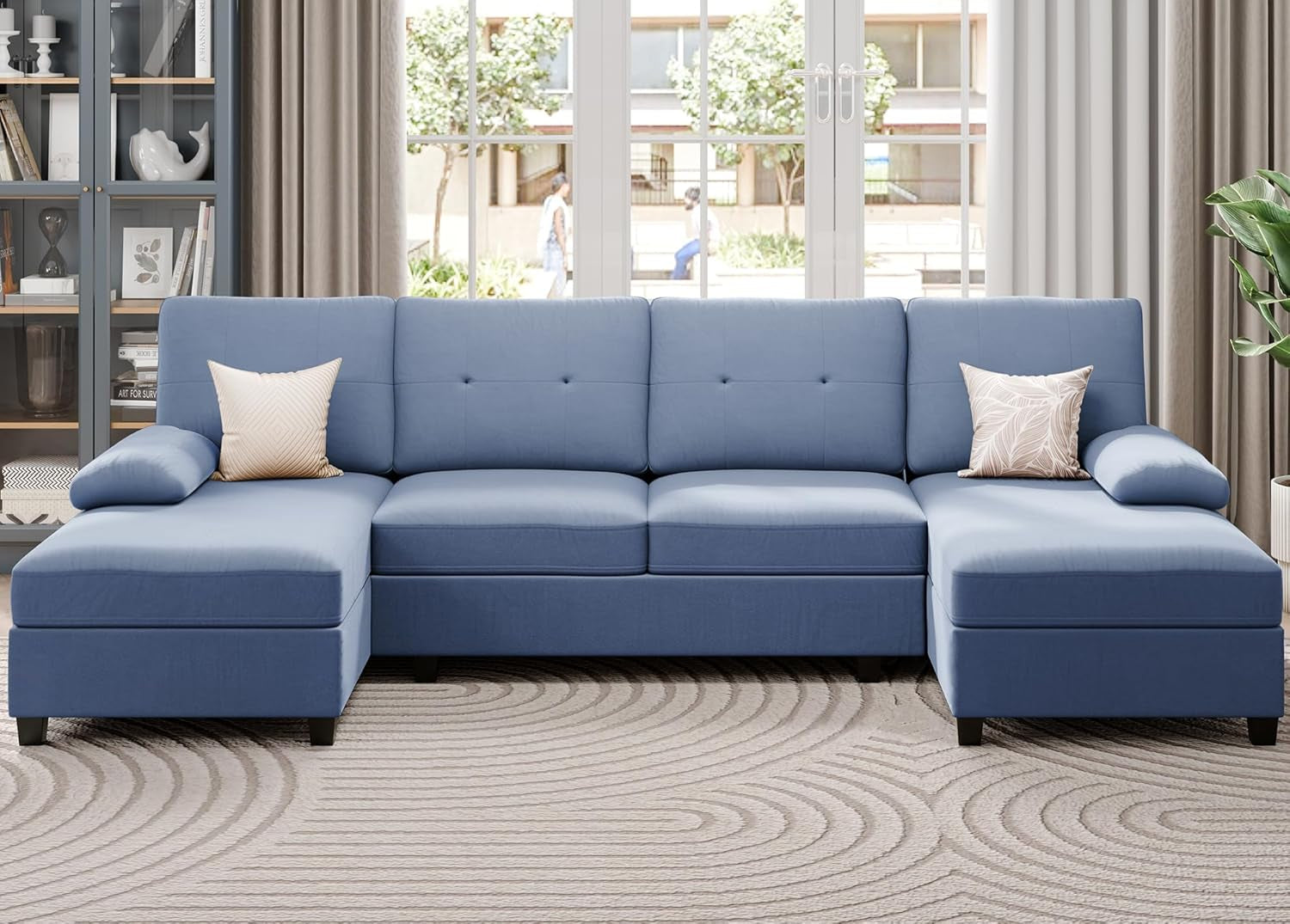 Sectional Sofa Couches for Living Room, U Shaped Sofa Living Room Furniture Sets, 4 Seat U Shaped Sofa Sectional Couch with Chaise, Blue-3