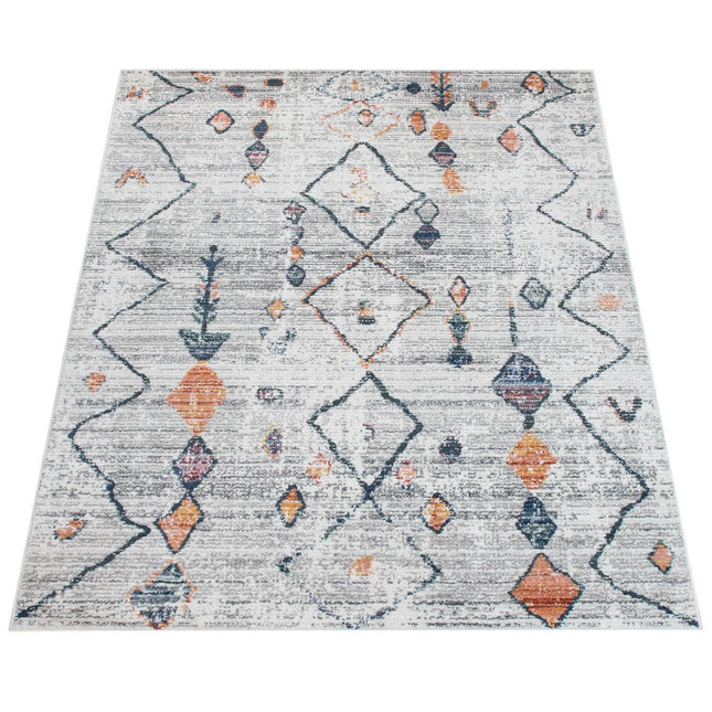 Boho Rug Cream Ethnic Diamond Pattern Modern Ripped Design-1