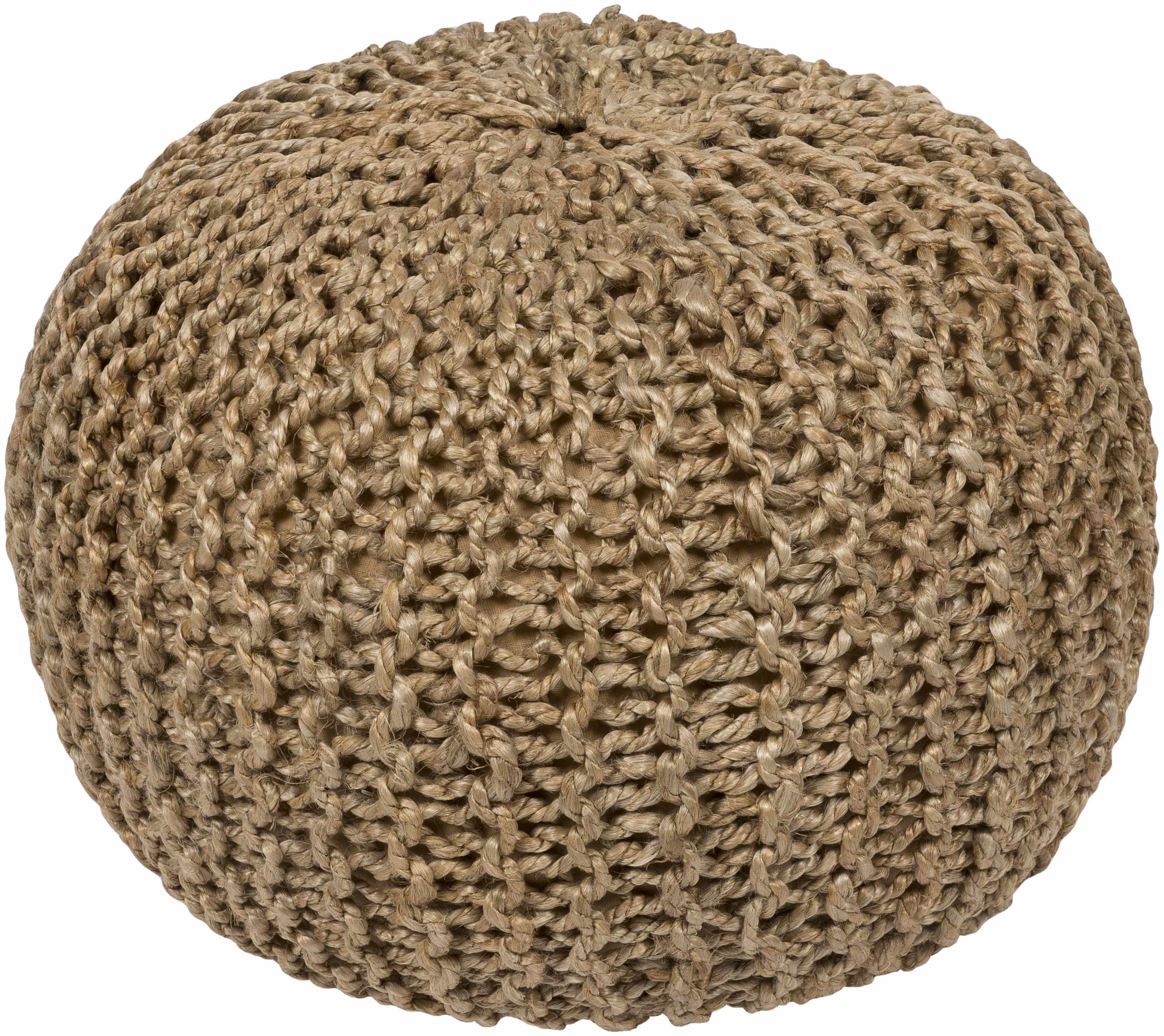 Brown woven pouf on a white background