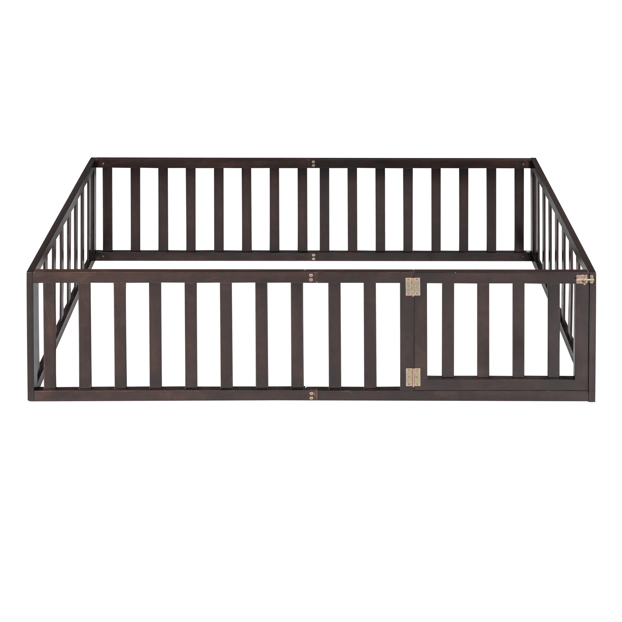 Twin Size Wood Floor Bed Frame with Fence and Door