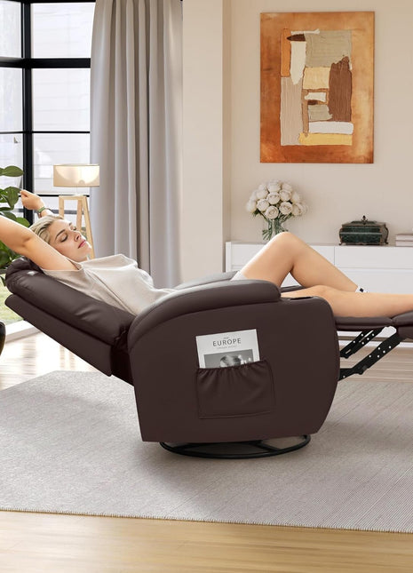 Recliner Chair, Rocking Massage Chairs, Home Reclining Sofa Chair, PU Leather, Ergonomic Living Room Chair with Cup Holders, Remote Control (Brown)-4