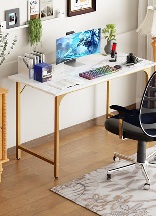 Computer Desk,47 Inches Home Office Desk Writing Study Table Modern Simple Style PC Desk with Metal Frame,Gold-1