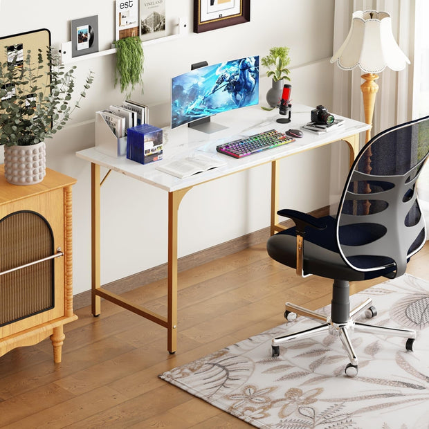 Computer Desk,47 Inches Home Office Desk Writing Study Table Modern Simple Style PC Desk with Metal Frame,Gold-1