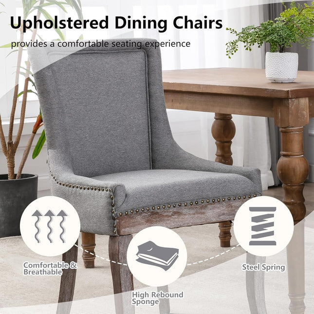 Modern Dining Chairs Set of 2, High Back Dining Chairs Side Chairs with Solid Wood Legs, Upholstered Fabric Dining Room Chairs for Dining Room Kitchen, Grey-3