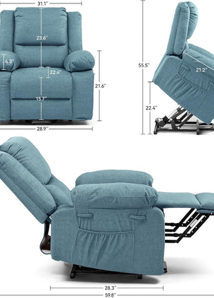 Electric Power Lift Chairs Recliners for Elderly,Recliner Chair with Massage and Heat,2 Side Pockets, Fabric(Blue)-2