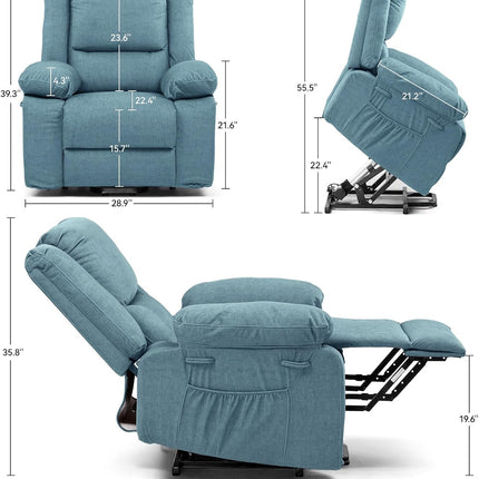 Electric Power Lift Chairs Recliners for Elderly,Recliner Chair with Massage and Heat,2 Side Pockets, Fabric(Blue)-2