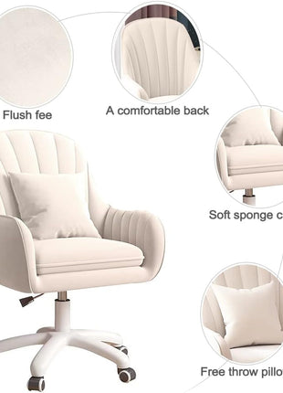 Home Office Chair Computer Chair with Mid-Back Upholstered Modern Tufted Computer Task Chair Swivel Height Adjustable Velvet Accent Chair.-3