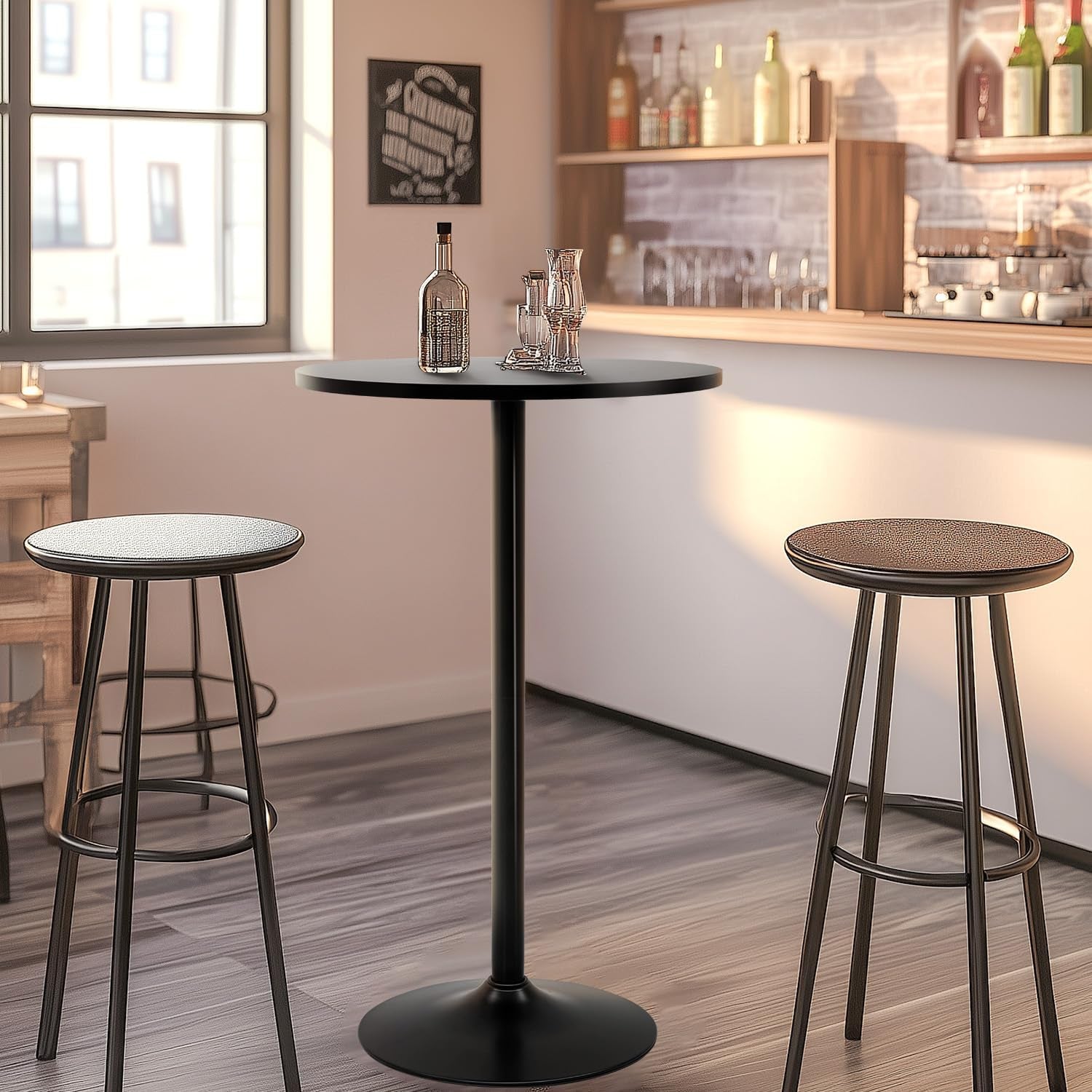 Bar height table with stools in a modern kitchen setting