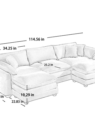 Oversized Modular Cushion Sofa with Ottomans, Comfy Upholstered U-Shaped Convertible Corner Sectional Sofa, Light Beige Corduroy-2
