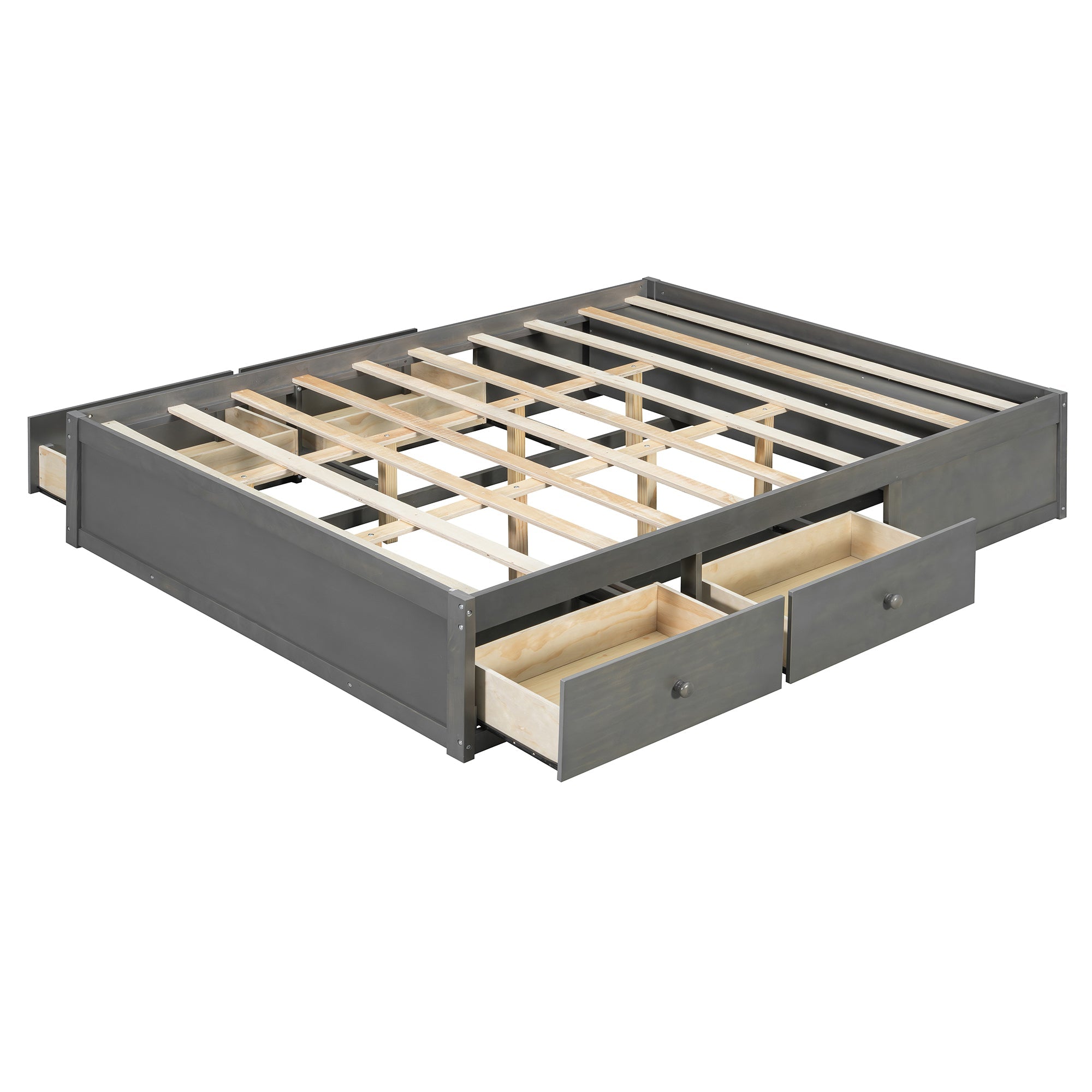 Platform Bed Frame with 4 Storage Drawers and Hydraulic Lift Footboard