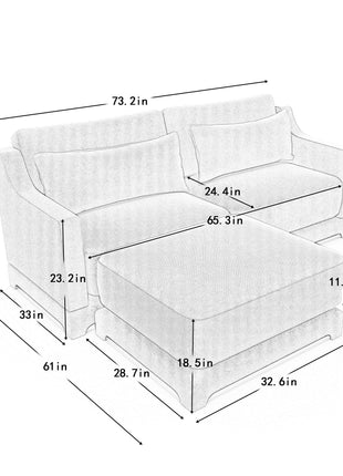 Elegant Two-Seater Sofa with Ottoman, Lumbar Pillows, Ergonomic Design, Beige Chenille, Wood Frame-2