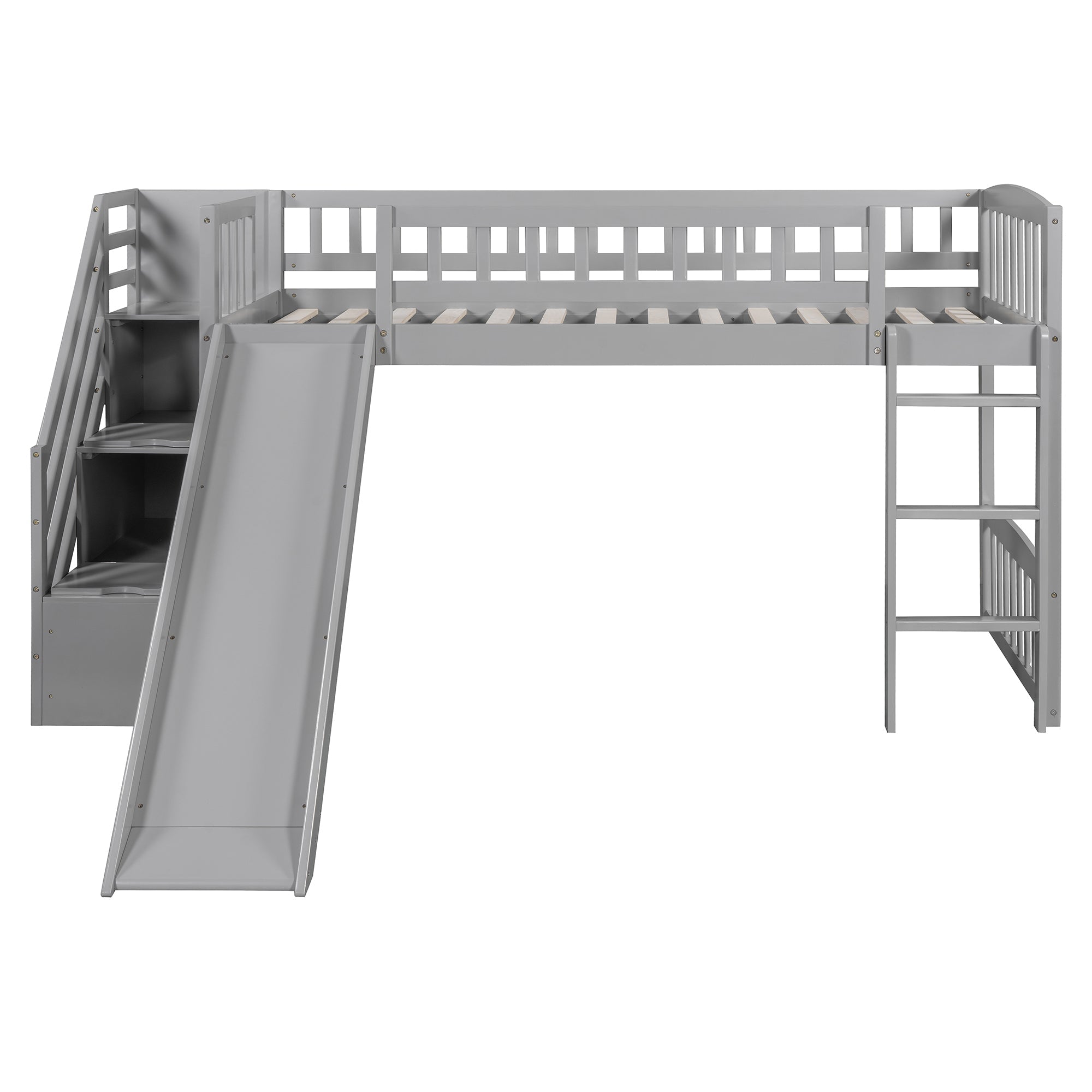 Stairway Twin Size Loft Bed with Two Drawers and Slide