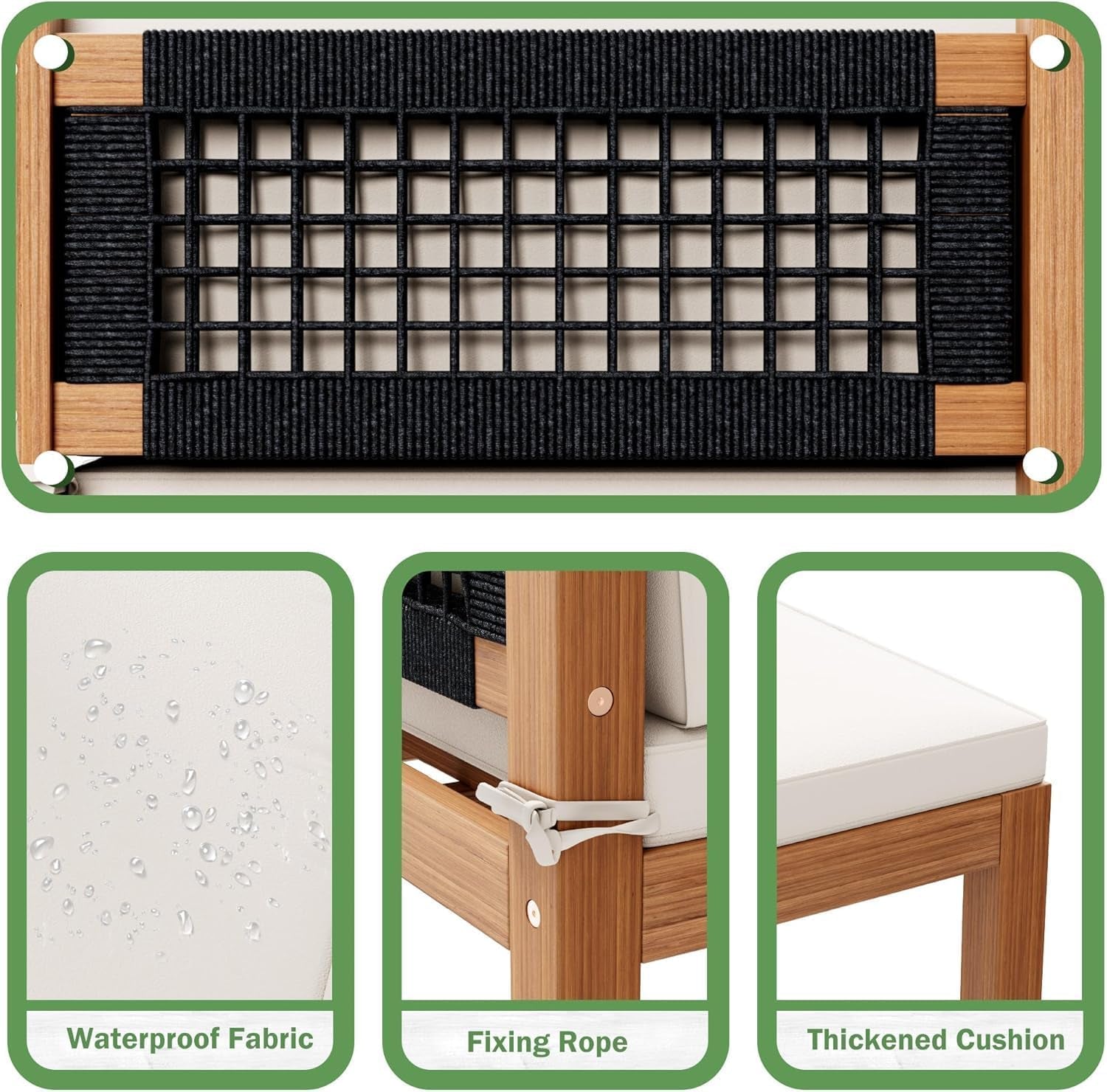 Acacia Wood Outdoor Sectional Sofa Set with Cushions-4