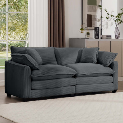 Modern Fabric Living Room Sofa with 4 Pillows Upholstered Large Deep Seating Loveseat, Grey Corduroy