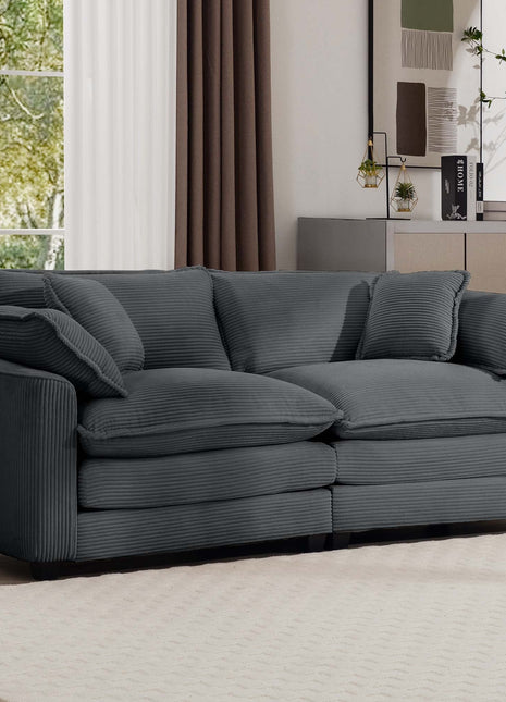 Modern Fabric Living Room Sofa with 4 Pillows Upholstered Large Deep Seating Loveseat, Grey Corduroy