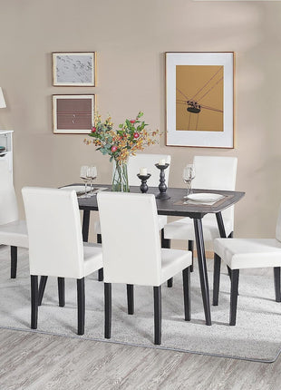 Set of 4 Modern Parson Chairs, Faux Leather, White-0