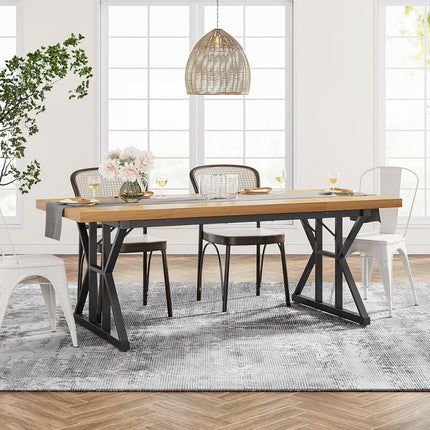 Dining room with a wooden table and chairs in a bright room.