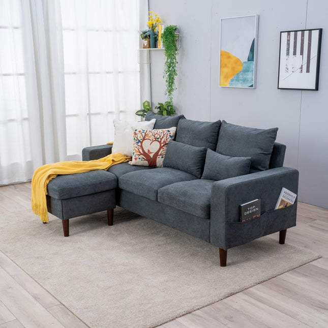 3 Seater Sofa with Ottoman Footstool Sofa Set, L Shape Corner Convertible Chaise Sofa,195 Cm Couch Furniture for Living Room (Grey)