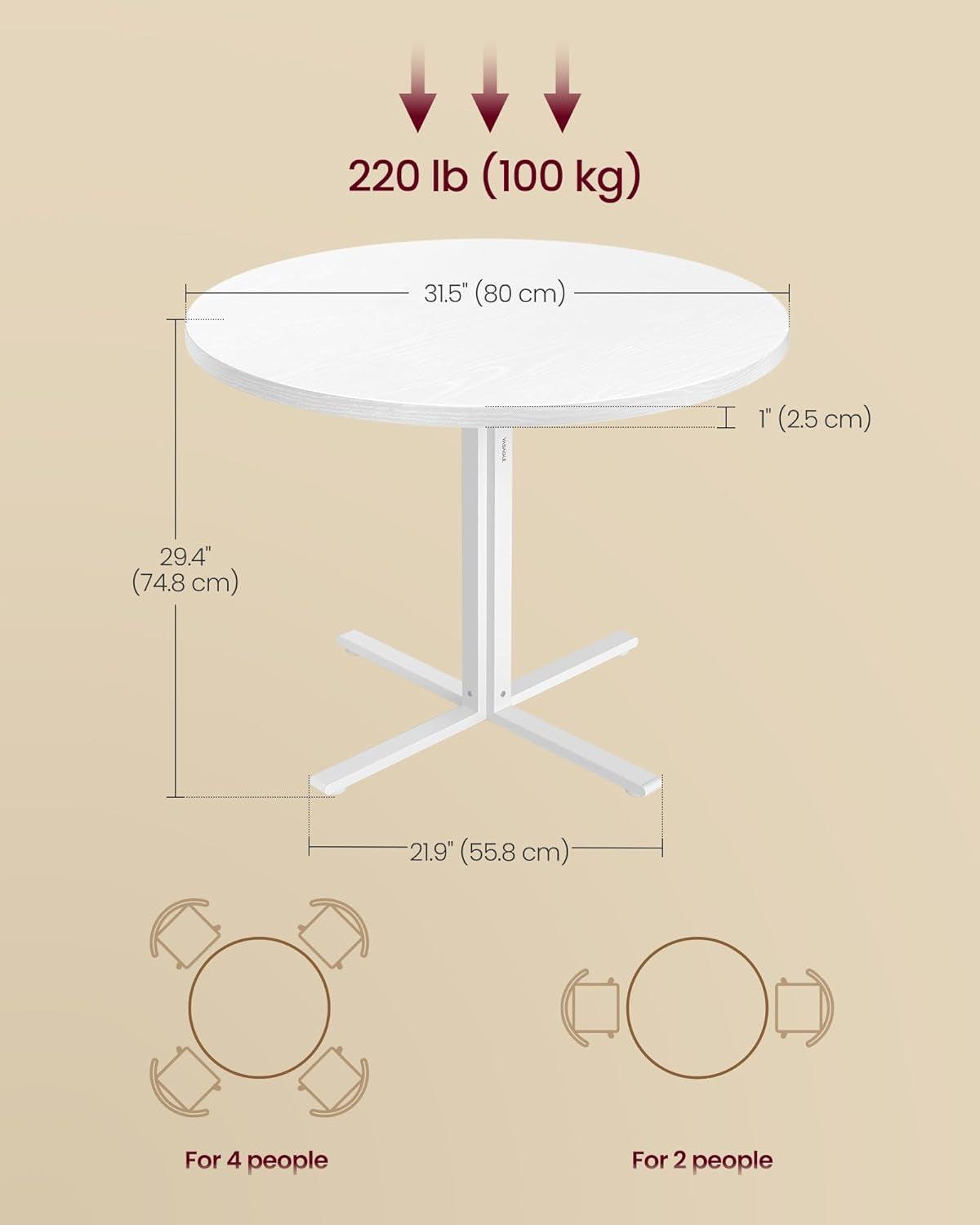 Hardy Haus Snow White Round Dining Table | 31.5-Inch Modern Farmhouse Design