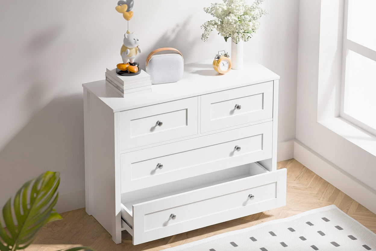 Hardy Haus White Four-Drawer Dresser | Contemporary Finish with Smooth Storage