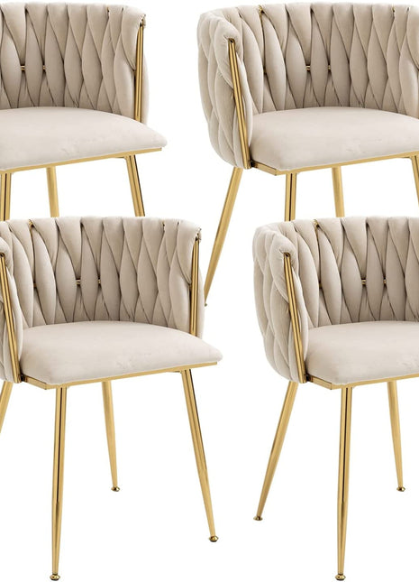 Modern Velvet Dining Chair with Gold Metal Legs, Set of 4 Luxury Tufted Dining Chairs for Living Room, Bedroom, Kitchen-0