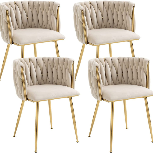 Modern Velvet Dining Chair with Gold Metal Legs, Set of 4 Luxury Tufted Dining Chairs for Living Room, Bedroom, Kitchen-0