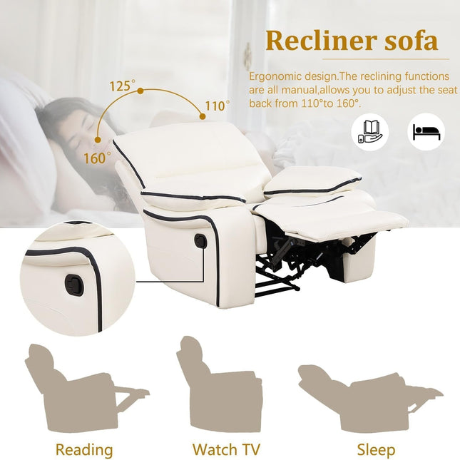 Leather Recliner Sofa Set, Bonded Leather Couch Set,Manual Couch Set for Living Room, Living Room Furniture Set with Storage Console for Living Room Office Home (Creamy White, Sofa+Loveseat+Chair)-2