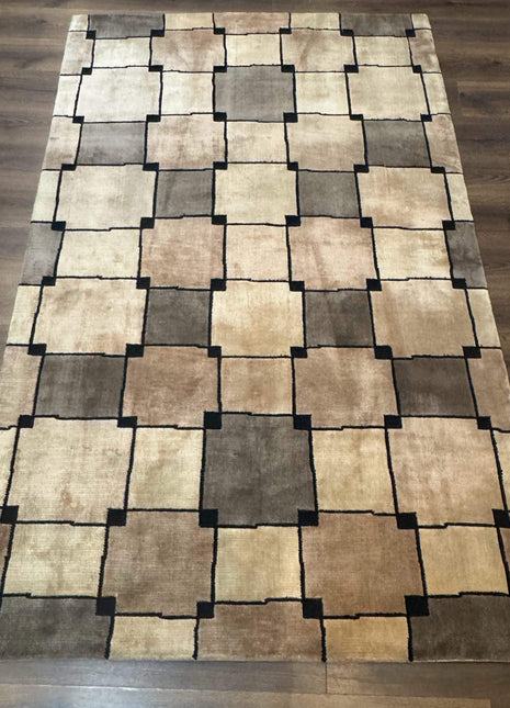 Tibetan Wool Rug 5x8, Contemporary Modern Carpet, Abstract Design, Soft Thick Pile, Pair B-0