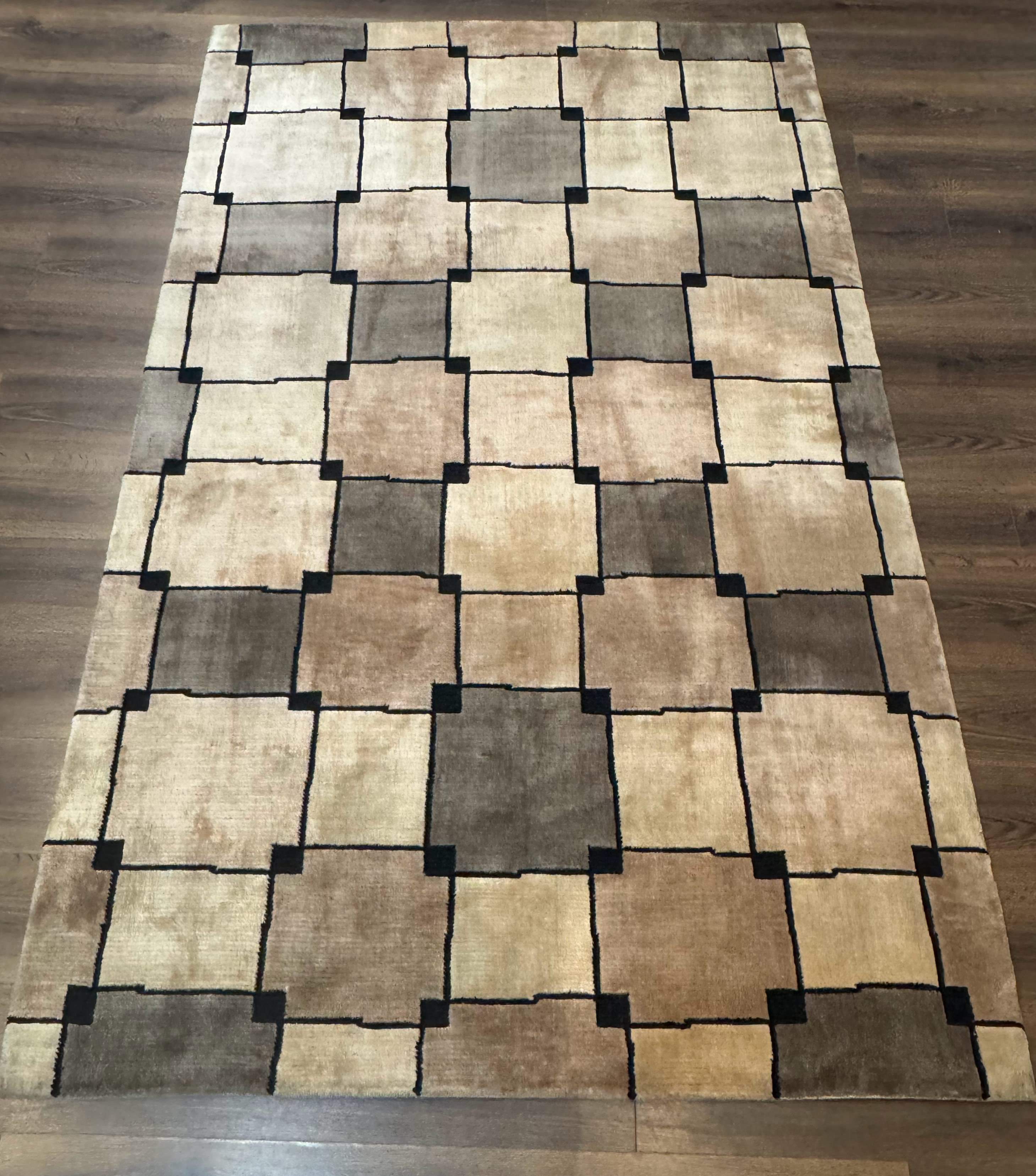 Tibetan Wool Rug 5x8, Contemporary Modern Carpet, Abstract Design, Soft Thick Pile, Pair B-0