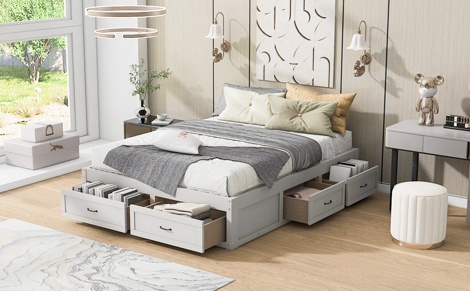 Queen Size Platform Bed with 6 Storage Drawers