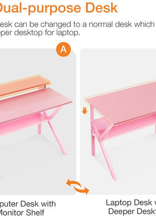 Small Desk, 27.5 Inch Small Computer Desk for Small Spaces, Compact Desk with Storage, Tiny Desk Study Desk with Monitor Stand for Home Office, Pink-3