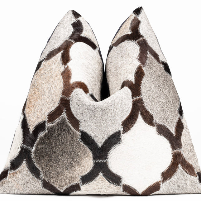Canvello Genuine Cowhide Leather Decorative Throw Pillows - Handmade Patchwork Boho Accent Pillows For Sofa, Couch, Bed, Chair - Western Southwestern Farmhouse Pillow Covers With Feather Down Insert Included