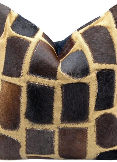 Canvello Genuine Cowhide Leather Decorative Throw Pillows - Handmade Patchwork Boho Accent Pillows For Sofa, Couch, Bed, Chair - Western Southwestern Farmhouse Pillow Covers With Feather Down Insert Included
