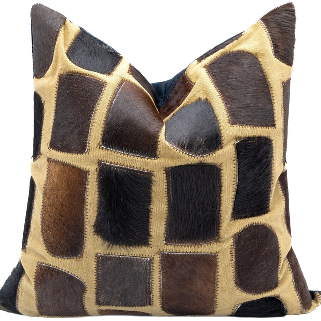 Canvello Genuine Cowhide Leather Decorative Throw Pillows - Handmade Patchwork Boho Accent Pillows For Sofa, Couch, Bed, Chair - Western Southwestern Farmhouse Pillow Covers With Feather Down Insert Included