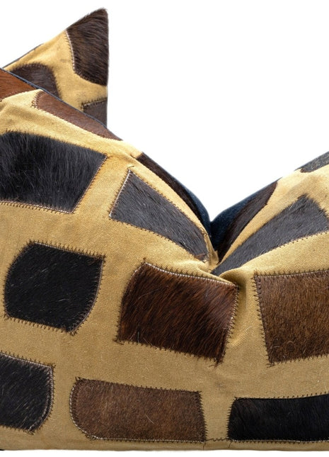 Canvello Genuine Cowhide Leather Decorative Throw Pillows - Handmade Patchwork Boho Accent Pillows For Sofa, Couch, Bed, Chair - Western Southwestern Farmhouse Pillow Covers With Feather Down Insert Included