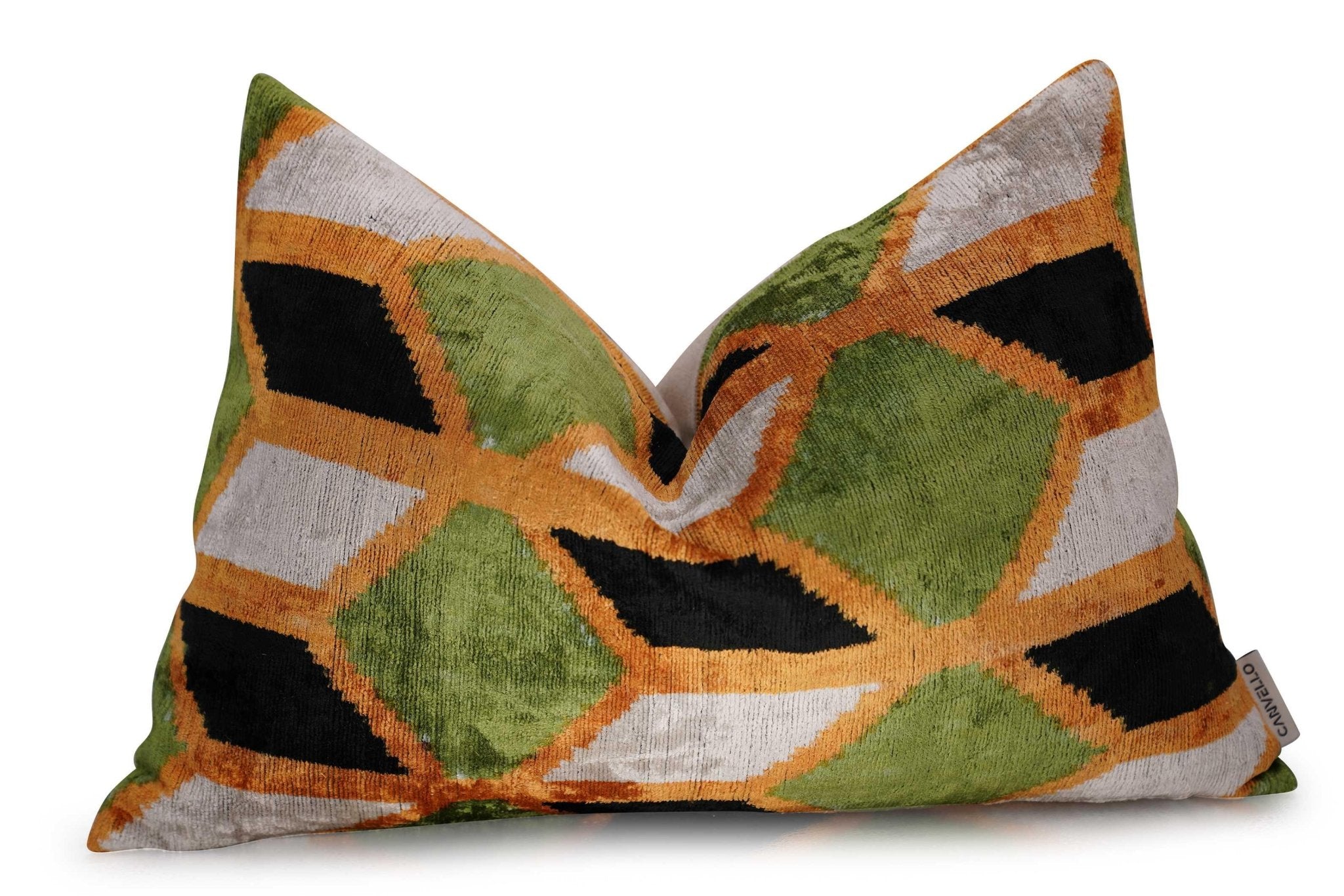 Decorative pillow with geometric pattern on a white background