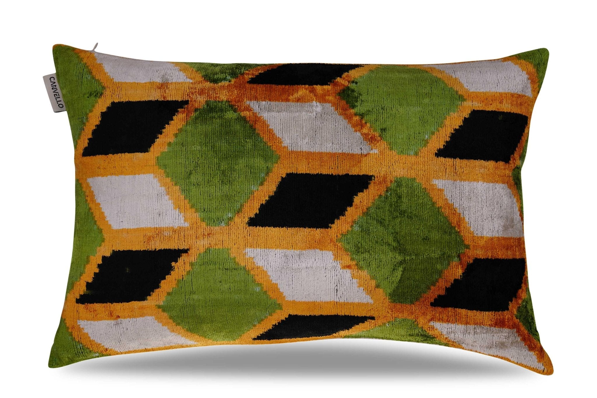 Decorative pillow with geometric pattern on a white background