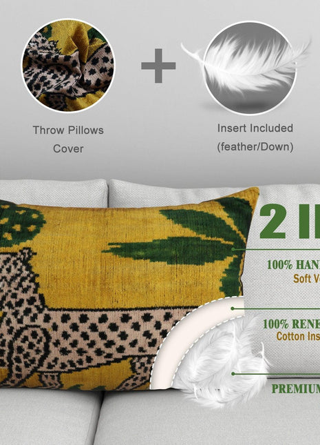 Canvello Handmade Luxury Yellow Tiger Throw Pillows - 16x24 in