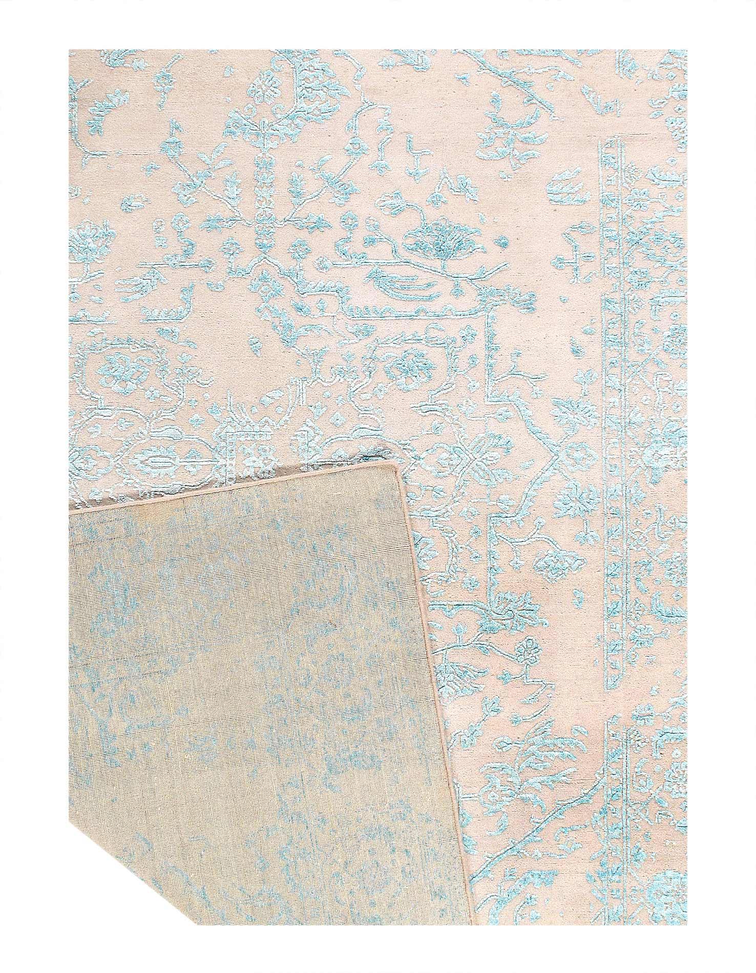 Textured fabric with blue and beige pattern on a white background